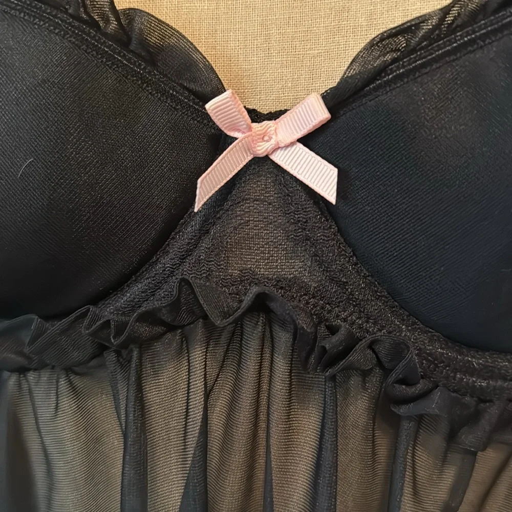 Victoria Secret Sexy Little Things Black/Pink Sheer Lingerie Womens 36B ruffles - Picture 3 of 10